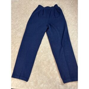 St. John Basics Womens Pleated Pockets Straight Leg Cotton Navy Blue Pants 4